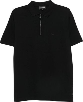 Emporio Armani Black Half Zip Logo Polo