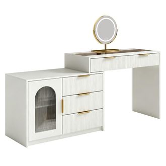 Urban Meuble Tocador moderno extensible con espejo led y sobre de cristal, blanco