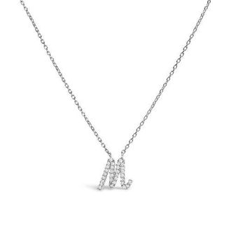 House of Brilliance 10K Gold Diamond Accent A-Z Initial Script Style Pendant Necklace in White | M at Nordstrom