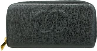 Chanel Black Grained Calfskin Long Wallet (Bi-Fold) (Pre-Owned)