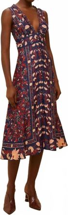 Farm Rio Boho Floral Scarf Midi Dress In Navy Blue