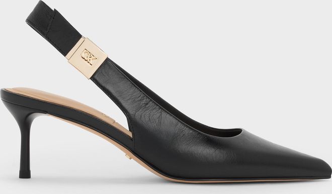 Cody Leather Pointed-Toe Kitten-Heel Slingback Pumps