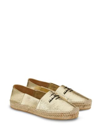 Ferragamo Logo-Embroidered Metallic Espadrille - Gold