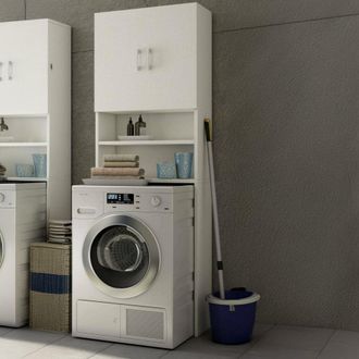 Dmora Armario Multiusos Dabaza, Mueble Lineal Con 2 Puertas Batientes Y Baldas, Mueble Lavadero Para Lavadora, 100% Made In Italy, 65x32h195 Cm, Blanco - Dm