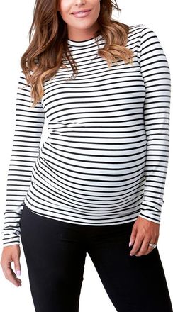 Nom Maternity Liv Long Sleeve Sculpting Maternity Crew Neck Tee in White/black Stripe at Nordstrom, Size X-Large