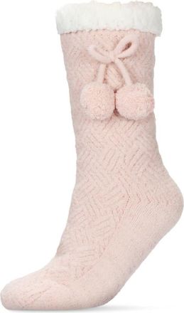 MeMoi Pompom Fleece Lined Socks in Pink at Nordstrom, Size 9