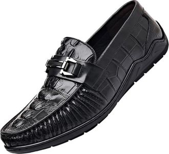 Generic Mens Genuine Leather Loafers Print Slip On Moccasins Breathable Business Casual Shoes Comfortable Office Wear for Men(7.5) Black