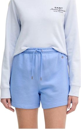 GANT Shield Shorts - Dames - Bermuda - Blauw - L - Katoen - Korte Broeken