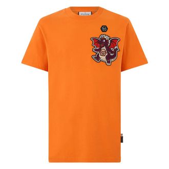 Philipp Plein T-Shirt Girocollo SS Dragon - - Tops - Uomo - Arancione - 2XL