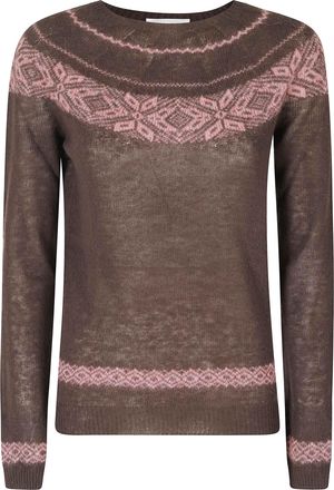 Roberto Collina Dark Brown Fair Isle Virgin Wool-Blend Sweater