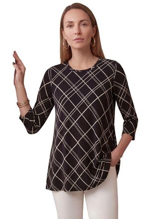 Jessica London Stretch Knit Swing Tunic in Black Bias Stripe at Nordstrom, Size 16