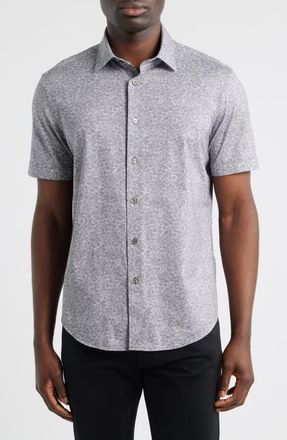 Bugatchi Miles OoohCotton Floral Short Sleeve Button-Up Shirt in Graphite at Nordstrom, Size Xxx-Large