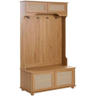 Beliani Shoe Storage with Coat Rack Light Brown MDF 6 Shoe Compartments 4 Hooks BUCHANAN