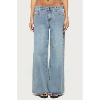 Edikted Darynne Low Rise Wide Leg Jeans in Light-Blue-Washed at Nordstrom, Size X-Large