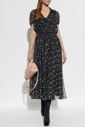 Dolce & Gabbana Silk Dress With Floral Motif, Womens, Black