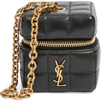 Saint Laurent Mini Cassandre Matelass&eacute; Carr&eacute; Leather Wristlet in Noir at Nordstrom