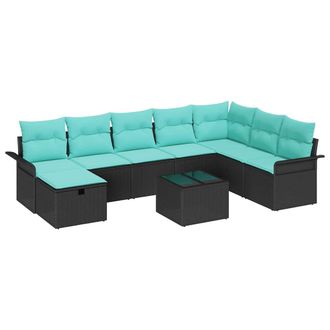vidaXL Conjunto De Sof&aacute; De Jard&iacute;n Con Coj&iacute;n 9 Pcs Negro Polirat&aacute;n Vidaxl
