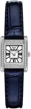 Emporio Armani Crystal Bezel Tank Leather Strap Watch, 19mm x 26mm in Blue at Nordstrom