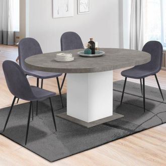 IDMarket Idmarket - Eden Mesa De Comedor Redonda Extensible 4-8 Personas Hormig&oacute;n Y Blanco 120-160 Cm