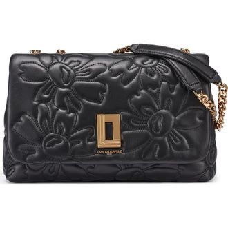 Karl Lagerfeld Lafayette Quilted Floral Shoulder in Black/gold at Nordstrom