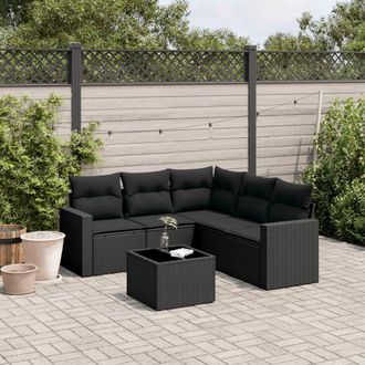 vidaXL Set De Sof&aacute;s De Jard&iacute;n 6 Piezas Y Cojines Rat&aacute;n Sint&eacute;tico Negro Vidaxl