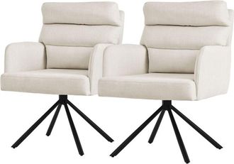 ML Design ML-Design Set di 2x Sedie da Pranzo Girevole Beige Sedia da Soggiorno con Braccioli e Schienale Poltroncina Girevole Posizione Auto Poltrona Sedia