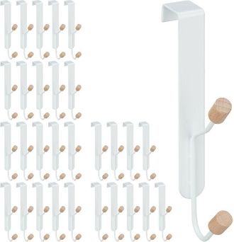 Relaxdays Relaxdays Set of 30 Door Double Hooks, Scandinavian, Iron & Wood, Hanging Coat Rack HxWxD: 16 x 2 x 7 cm, White/Natural