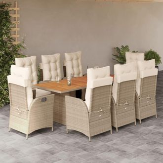 vidaXL Set Comedor De Jard&iacute;n 9 Pzas Con Cojines Rat&aacute;n Sint&eacute;tico Beige Vidaxl