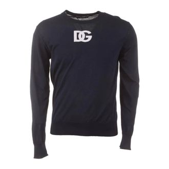 Dolce & Gabbana Crew Neck Jumper - male - Dolce & Gabbana - Round-neck Knitwear - Blue - M - Knitwear