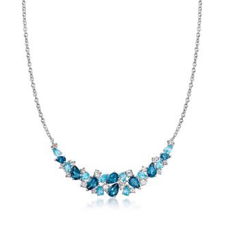 Ross-Simons London, Swiss Blue and White Topaz Collar Necklace in Sterling Silver