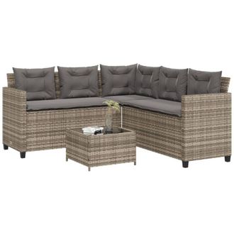 vidaXL Divano da Giardino con Tavolo e Cuscini a l Grigio Polyrattan - Vidaxl