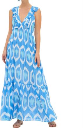 Oliphant Ruffle V-Neck Maxi Dress In Odisha Blue
