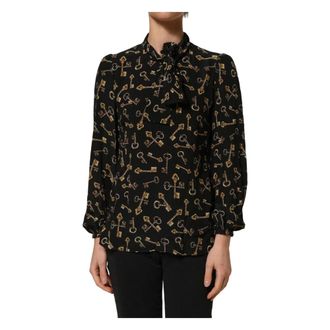 Dolce & Gabbana Tie-Neck Silk Blouse - female - Dolce & Gabbana - Blouses - Black - S - Blouses & Shirts