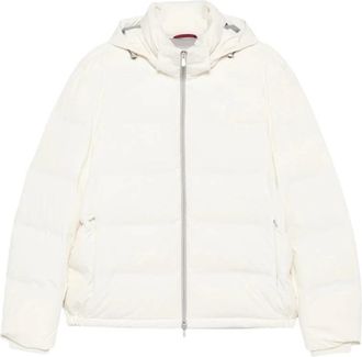 Brunello Cucinelli Stretch Bonded Nylon Down Jacket - Heren - Winterjassen - Wit - S - Nylon - Jassen
