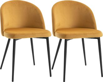 HOMCOM Modern Upholstered Fabric Bucket Seat Dining Chairs Set of 2 Yellow | TJ Hughes