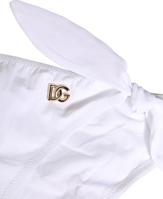 Dolce & Gabbana Womens White Nylon Dg Logo Plaque Bikini Bottom Swimwear Elastane Clothing