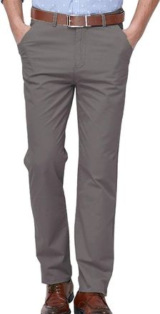 Generic Chinos Trousers Men Regular Fit Causal Straight Leg Flat Front Dress Pants Casual Business Formal Office Work Suit Trousers, Grey, M