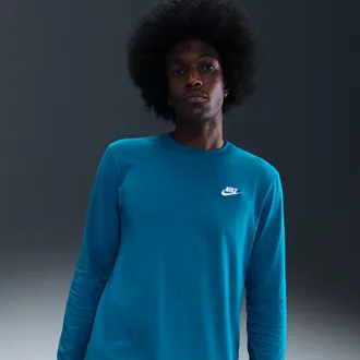 Nike Mens Nike Sportswear Club Long-Sleeve T-Shirt in Blue | AR5193-301