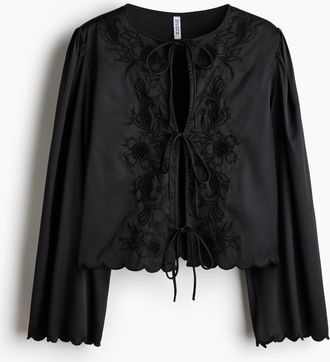 H&M Satinbluse mit Bindeb&auml;ndern - Schwarz