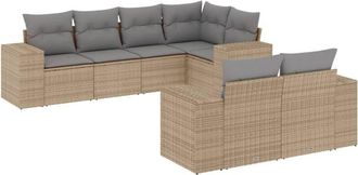 vidaXL Vidaxl - Set Sof&aacute;s De Jard&iacute;n 7 Piezas Y Cojines Rat&aacute;n Sint&eacute;tico Beige