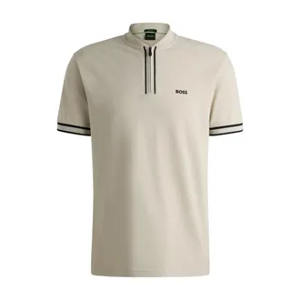 BOSS Zip-neck polo shirt in stretch-cotton piqu&eacute;