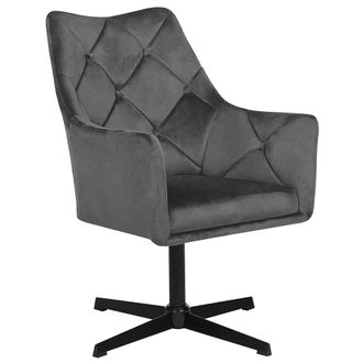 Beliani Beliani - Sill&oacute;n Giratorio Tapizado En Terciopelo Gris Glamour Acolchado Pata De Metal Negro Vaksala