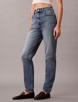 Calvin Klein Jeans Mom-Jeans CALVIN KLEIN JEANS NEW MOM JEAN, Damen, Gr. 25, L&auml;nge 30, delaware, Denim/Jeans, Obermaterial: 99% Baumwolle, 1% Elasthan, gerade, unten sch