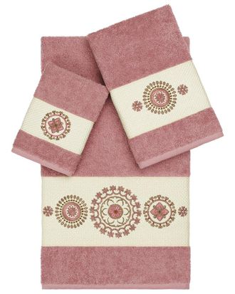 Linum Home Textiles Isabelle Turkish Cotton 3Pc Embellished Towel Set
