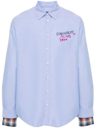 Dsquared2 logo-embroidered shirt - men - Cotton/Polyester/Linen/Flax - 46 - Blue