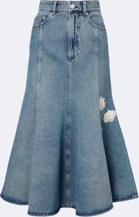 Erdem Floral-appliqu&eacute; denim midi skirt