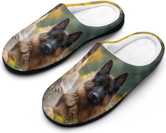 Generic German Shepherd Dogs Mens Cozy Cotton Slippers with Memory Foam Lightweight Anti-skid House Shoes for Indoor Outdoor