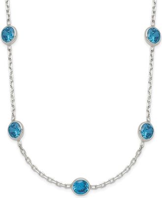 Diamond2Deal Sterling Silver 9-Station Blue Cubic Zirconia Necklace 18