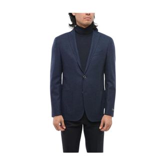 Corneliani Blazers, male, Blue, Size: 2XL Blue Wool Blend Blazer with Pockets