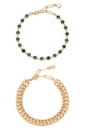 Ettika Set of 2 Emerald City Chain Bracelets in Green at Nordstrom